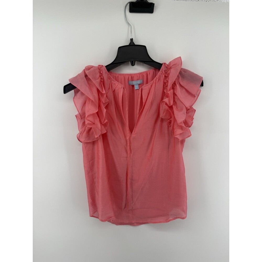Antonio Melani Coral Flutter Sleeveless Blouse V Neck With Tie Size XS